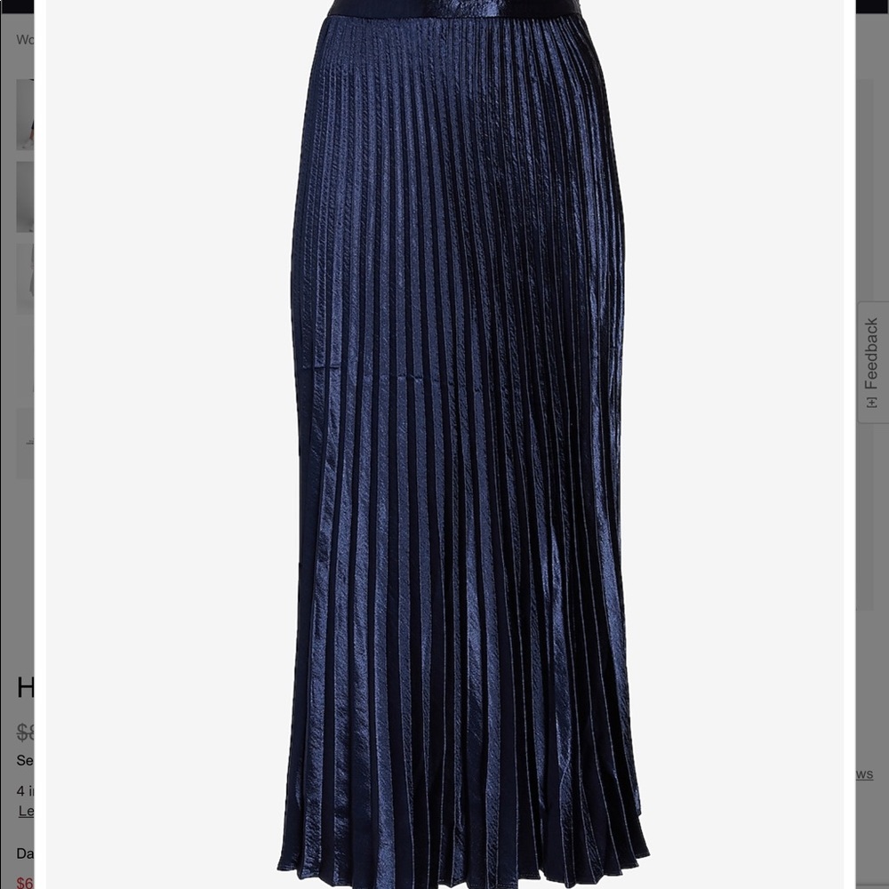 Express High Waisted Pleated Satin Midi Skirt